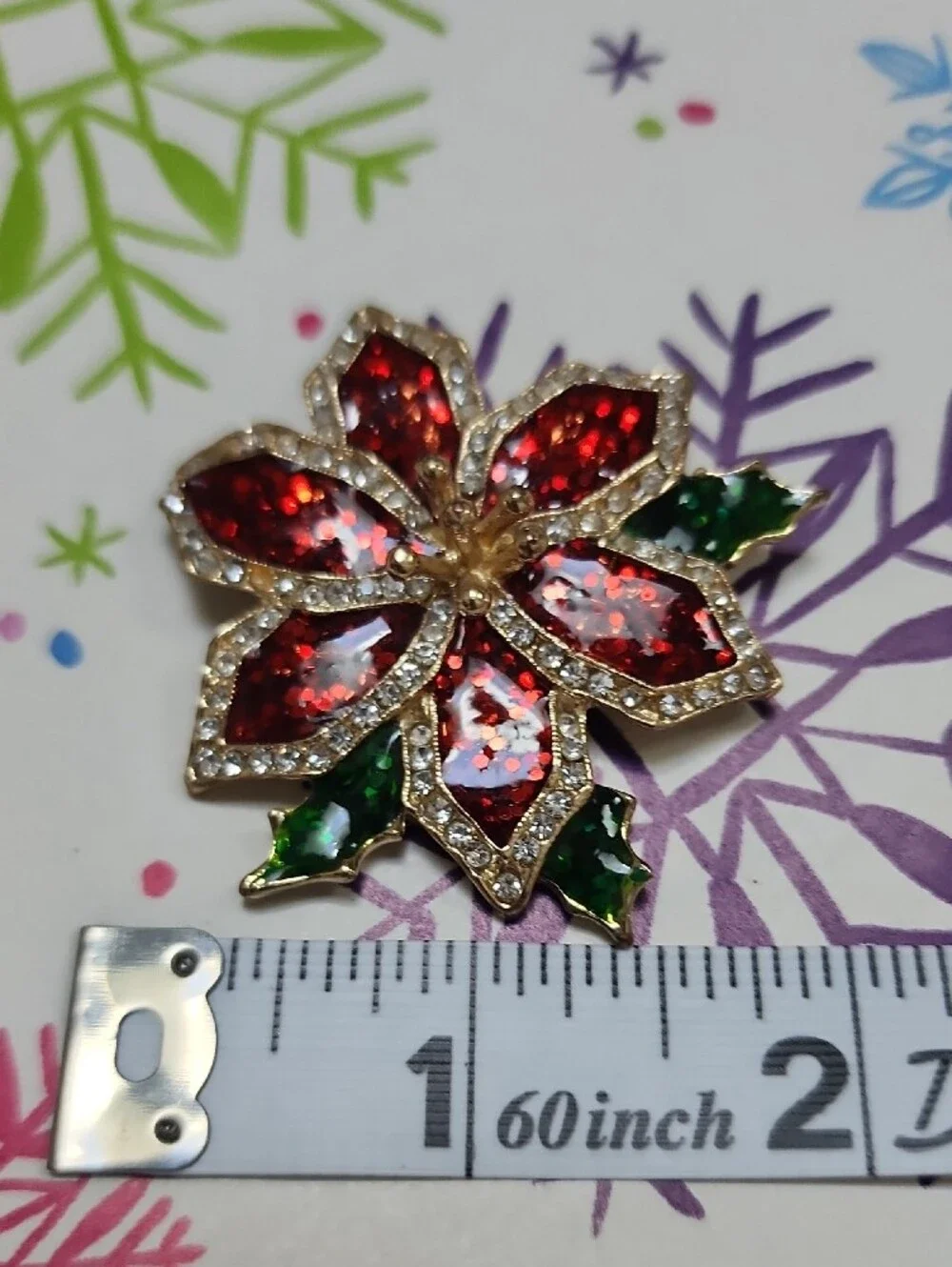 Christmas In July!! TC Brand Festive Red and Green Poinsettia Brooch